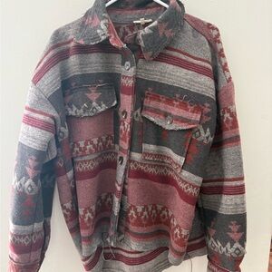 Vici Gray and Red Patterned Cardigan